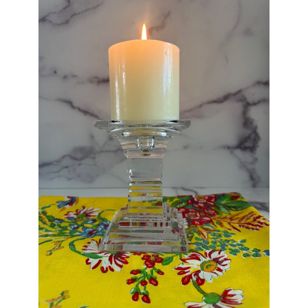 Galway Irish Crystal Pillar Candle Holder 24% Lead Crystal Square Tiered Base
